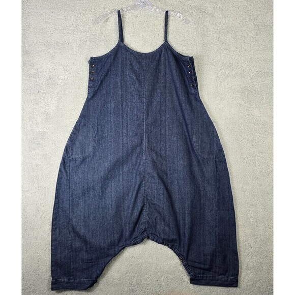 Womens Denim Jumpsuit‎ Balloon Pants Blue Oversized Romper Drop Crotch Hobo - Picture 3 of 8